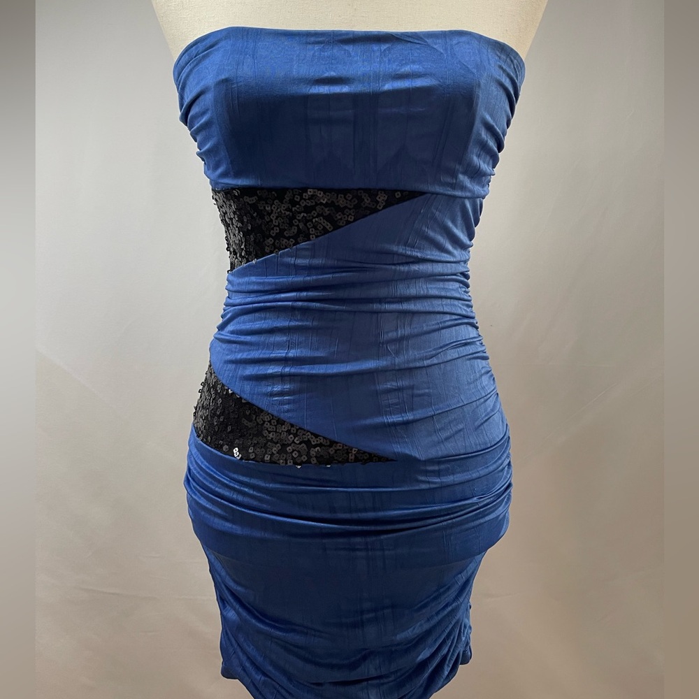 Trixxi Blue - Ruched Sequin Strapless Dress